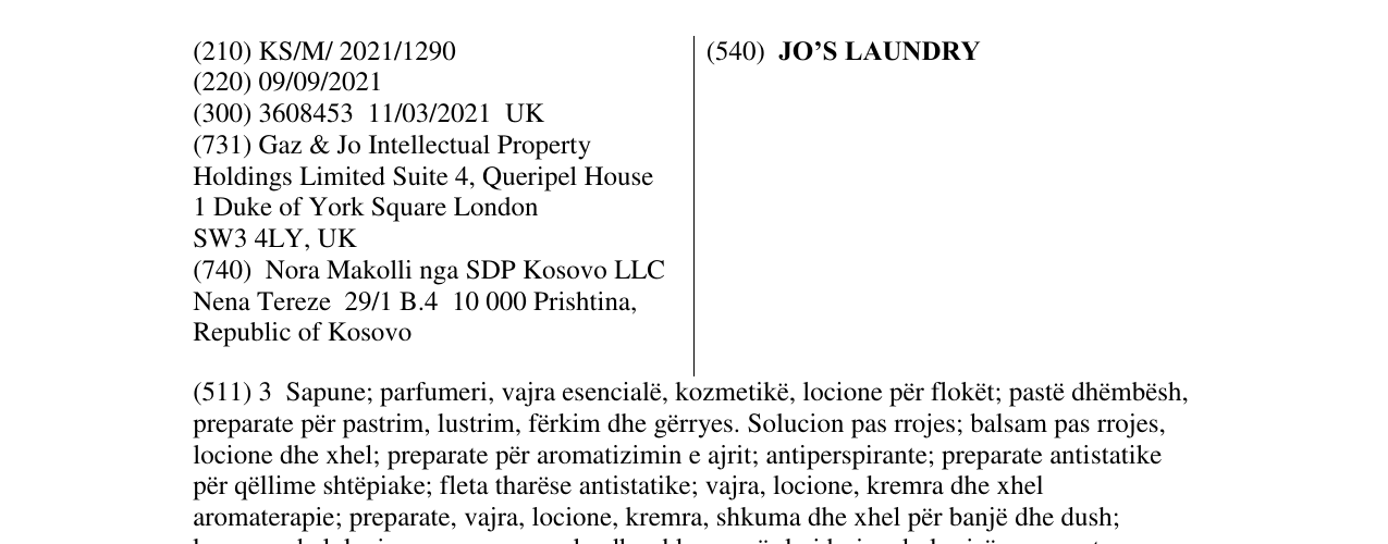 Zëri i markës JO’S LAUNDRY në buletin