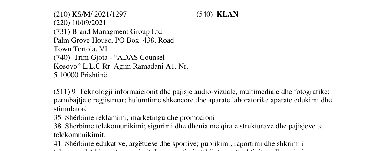 Zëri i markës KLAN në buletin