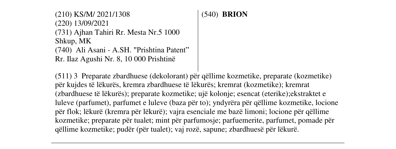 Zëri i markës BRION në buletin