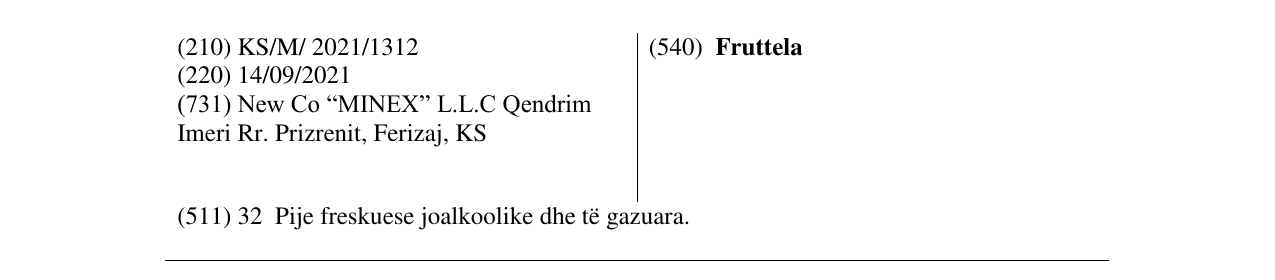 Zëri i markës Fruttela në buletin