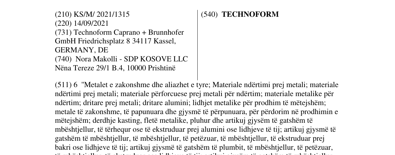 Zëri i markës TECHNOFORM në buletin
