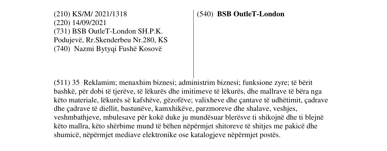 Zëri i markës BSB OutleT-London në buletin