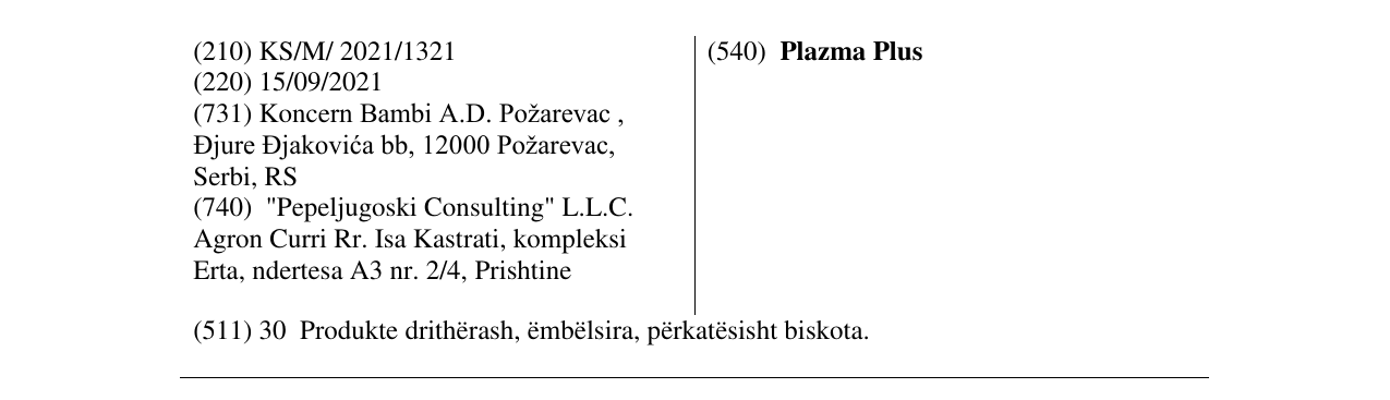 Zëri i markës Plazma Plus në buletin