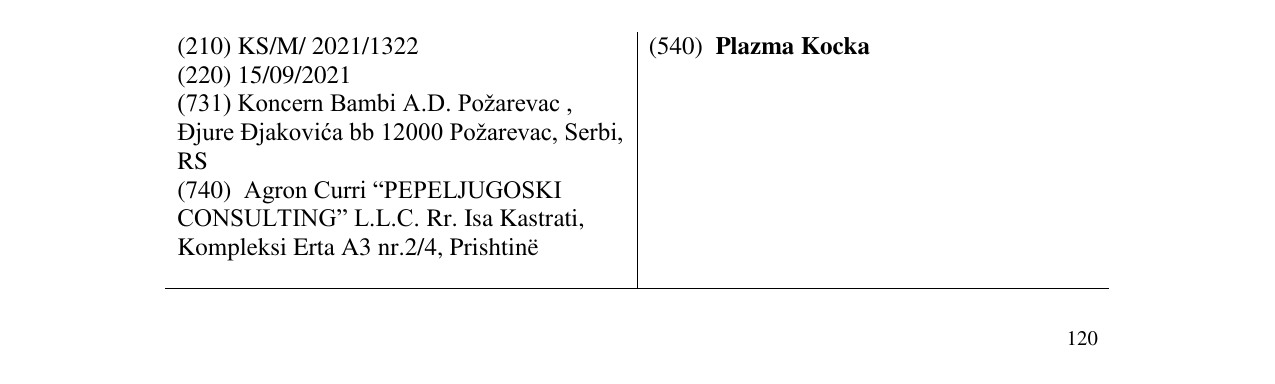 Zëri i markës Plazma Kocka në buletin