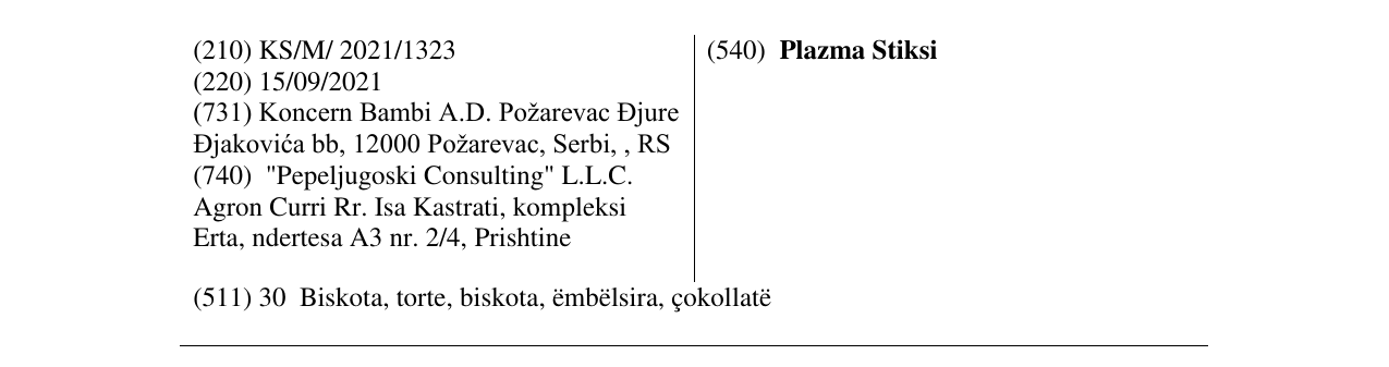 Zëri i markës Plazma Stiksi në buletin