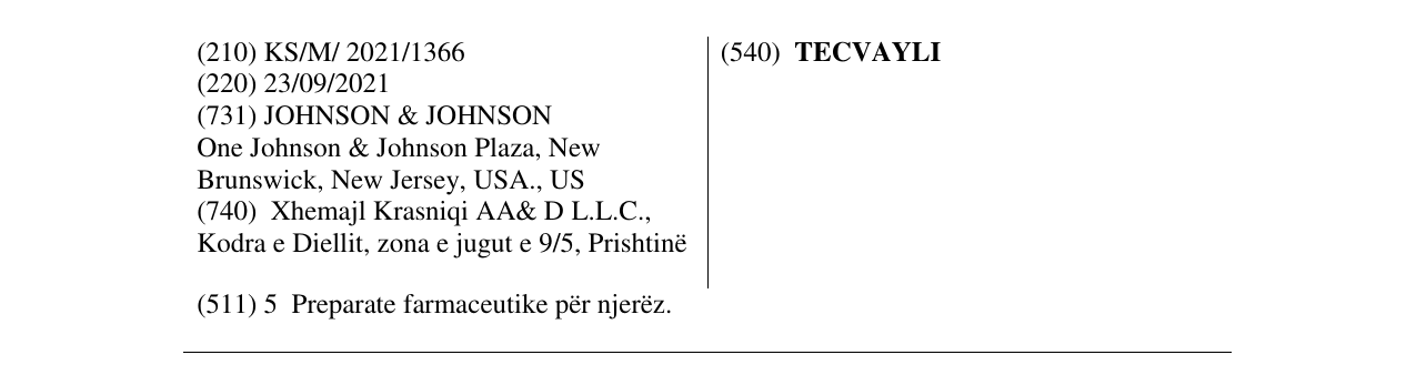 Zëri i markës TECVAYLI në buletin