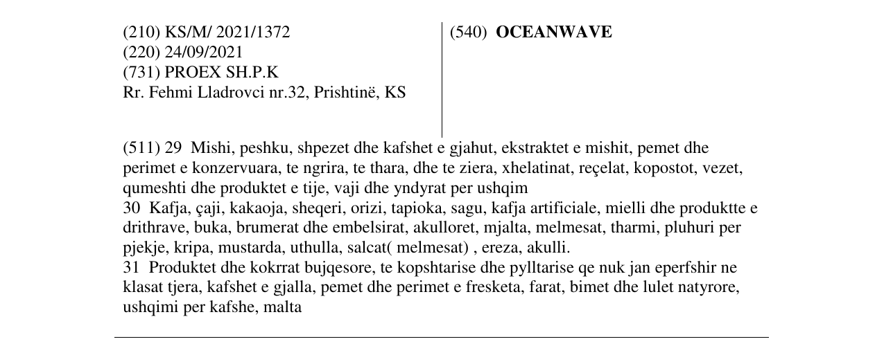 Zëri i markës OCEANWAVE në buletin