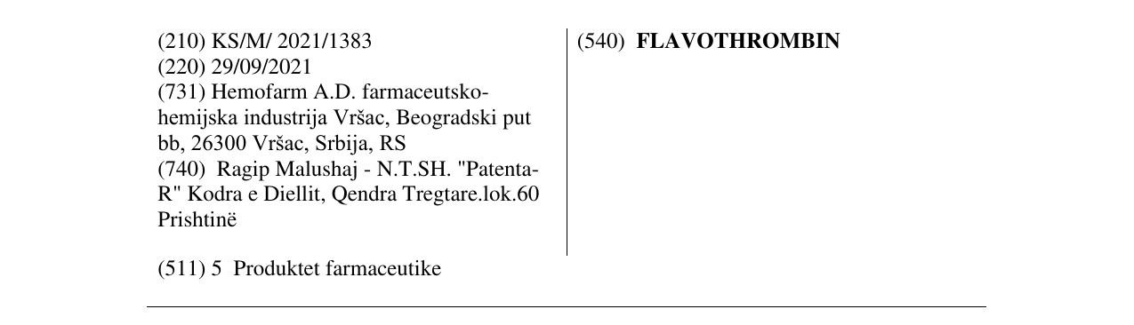Zëri i markës FLAVOTHROMBIN në buletin
