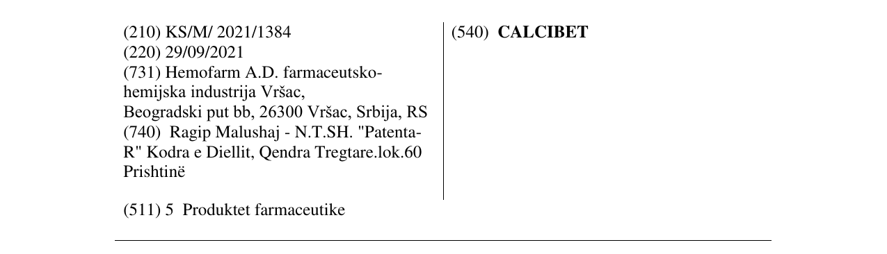 Zëri i markës CALCIBET në buletin