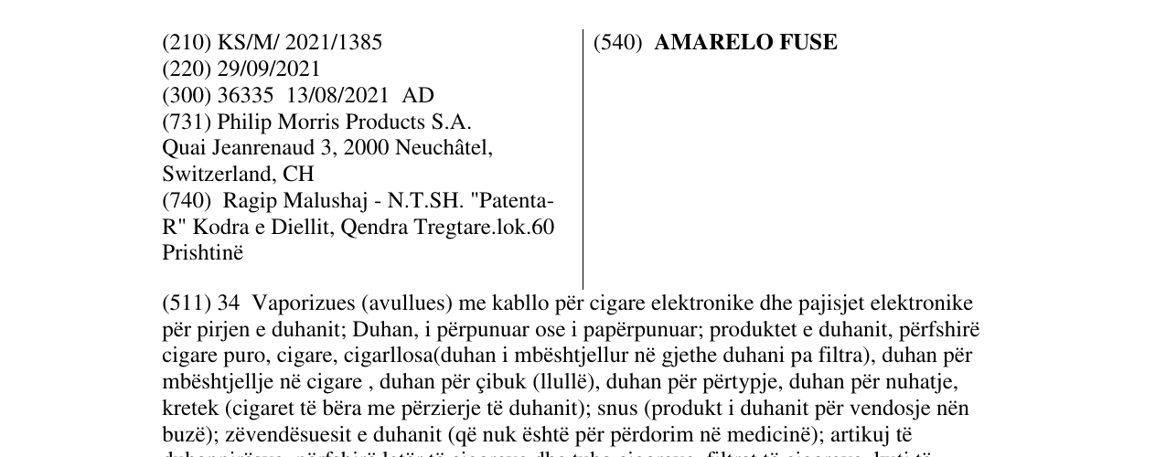 Zëri i markës AMARELO FUSE në buletin