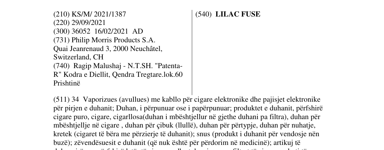 Zëri i markës LILAC FUSE në buletin