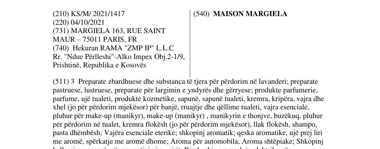 Zëri i markës MAISON MARGIELA në buletin