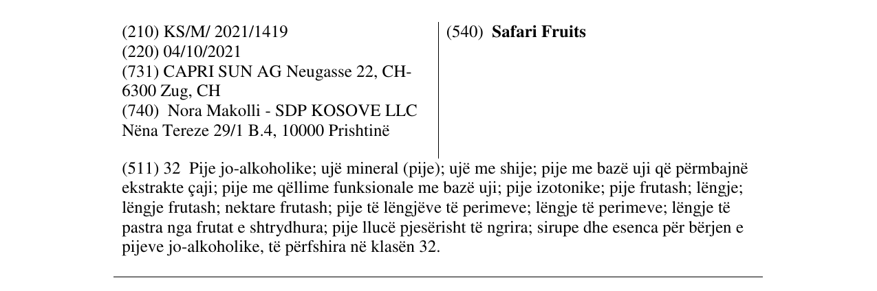 Zëri i markës Safari Fruits në buletin
