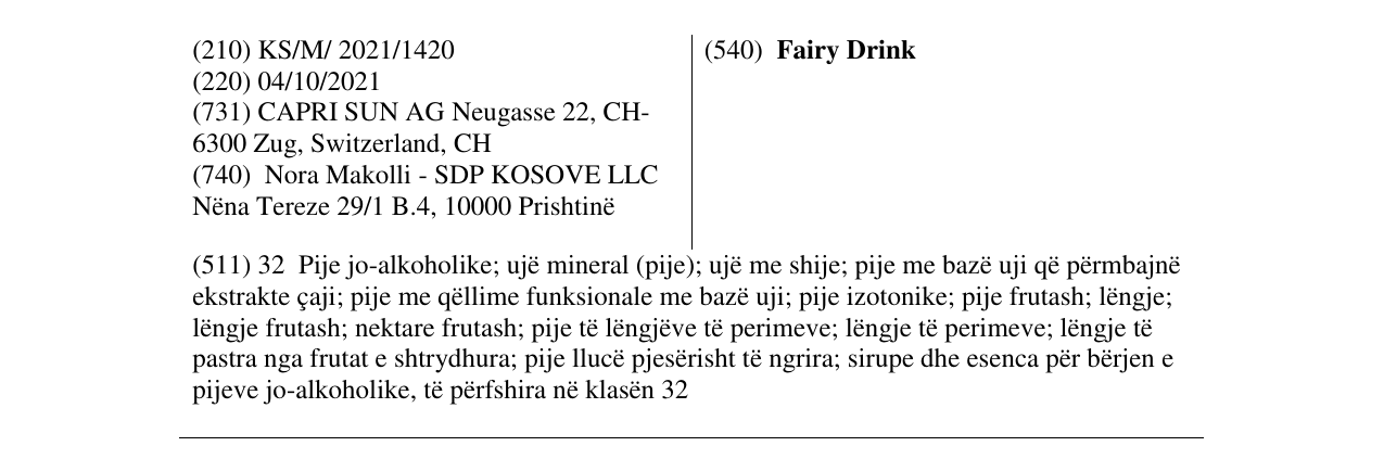 Zëri i markës Fairy Drink në buletin