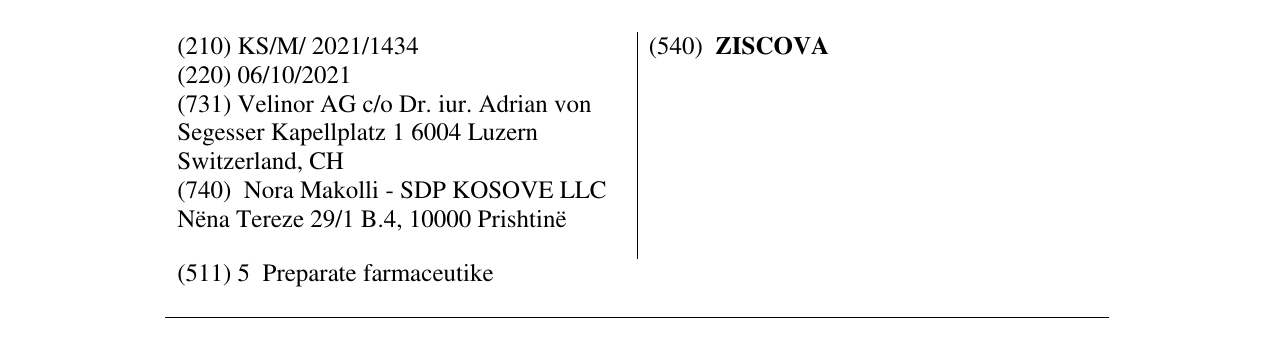 Zëri i markës ZISCOVA në buletin