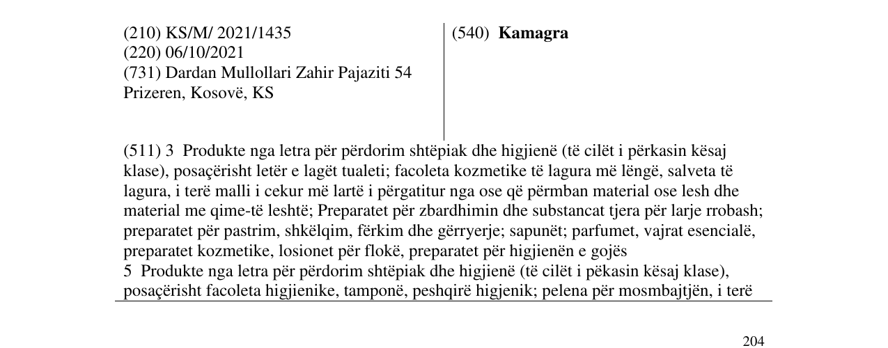 Zëri i markës Kamagra në buletin