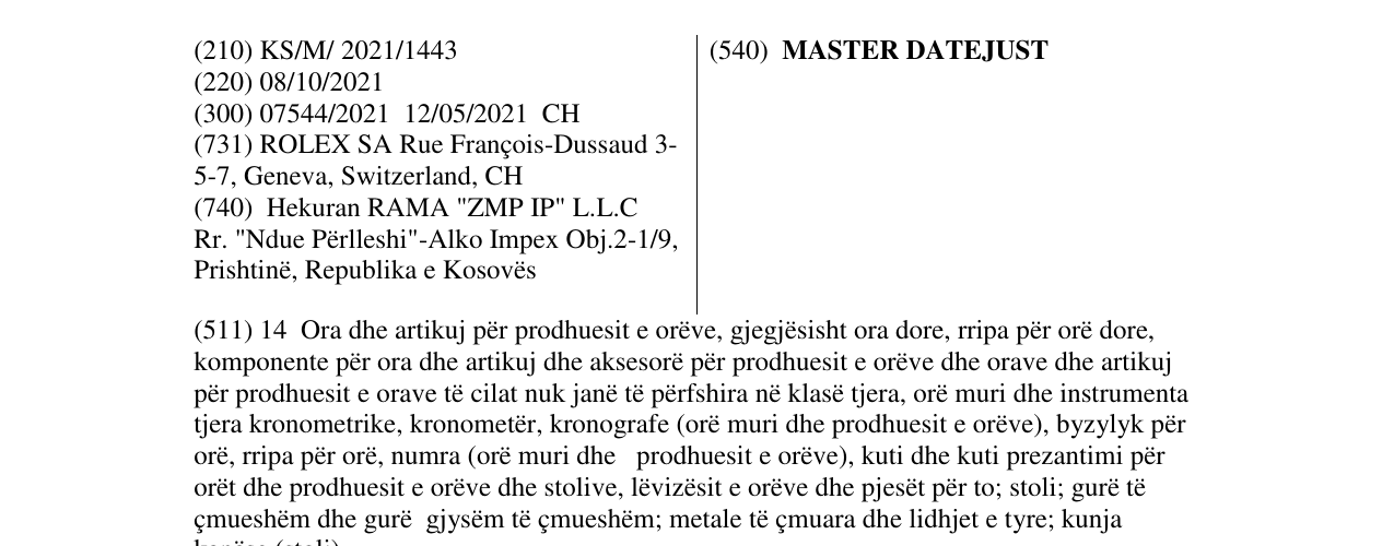 Zëri i markës MASTER DATEJUST në buletin