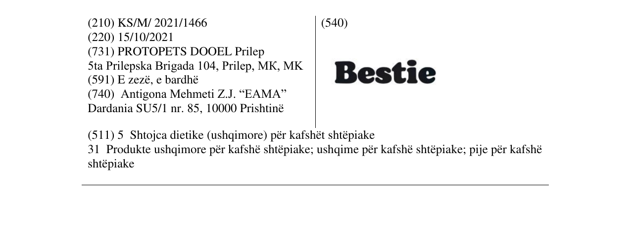 Zëri i markës Bestie në buletin