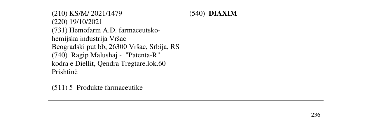 Zëri i markës DIAXIM në buletin
