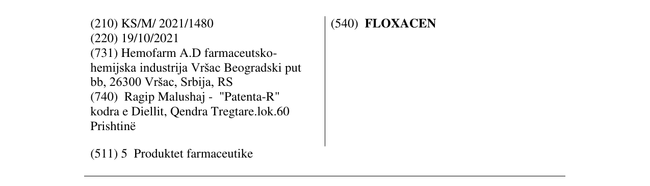 Zëri i markës FLOXACEN në buletin