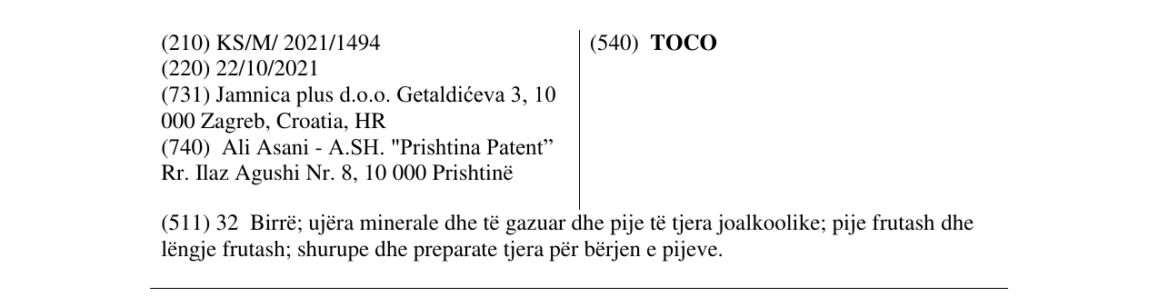 Zëri i markës TOCO në buletin