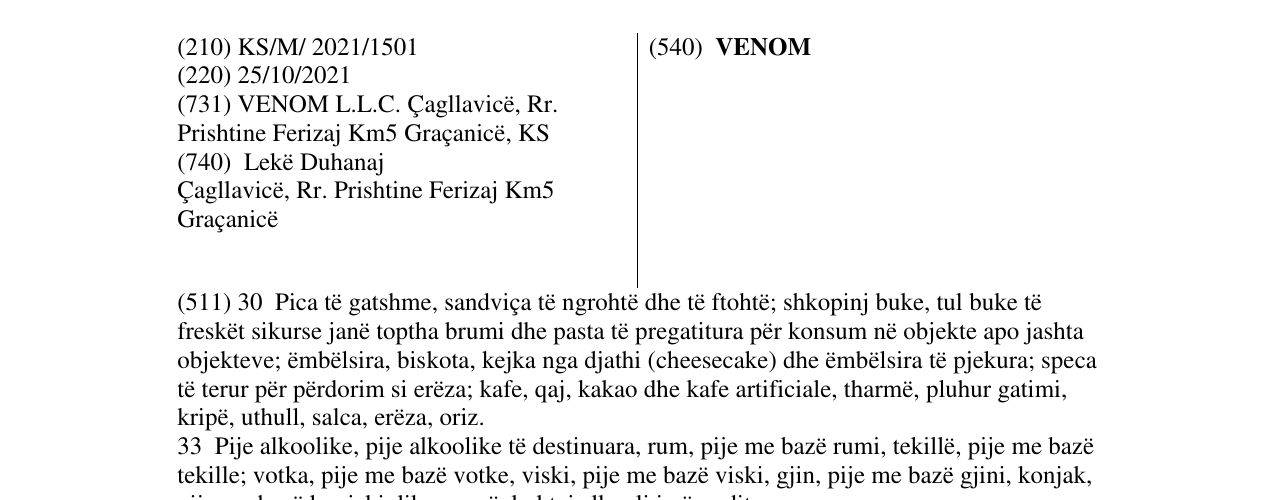 Zëri i markës VENOM në buletin