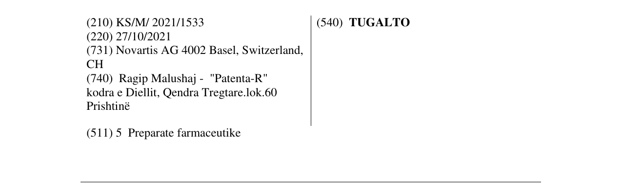 Zëri i markës TUGALTO në buletin