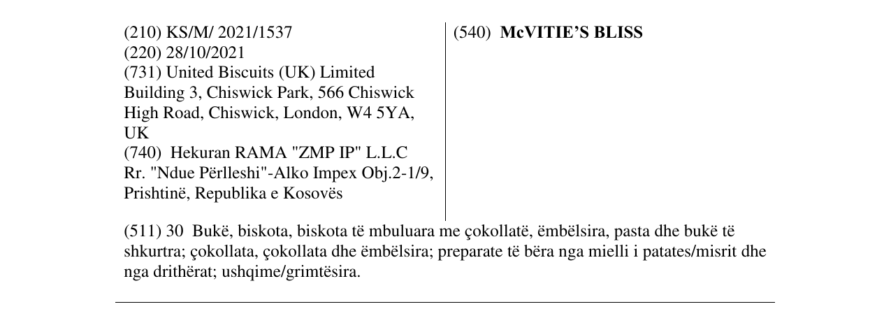 Zëri i markës McVITIE’S BLISS në buletin