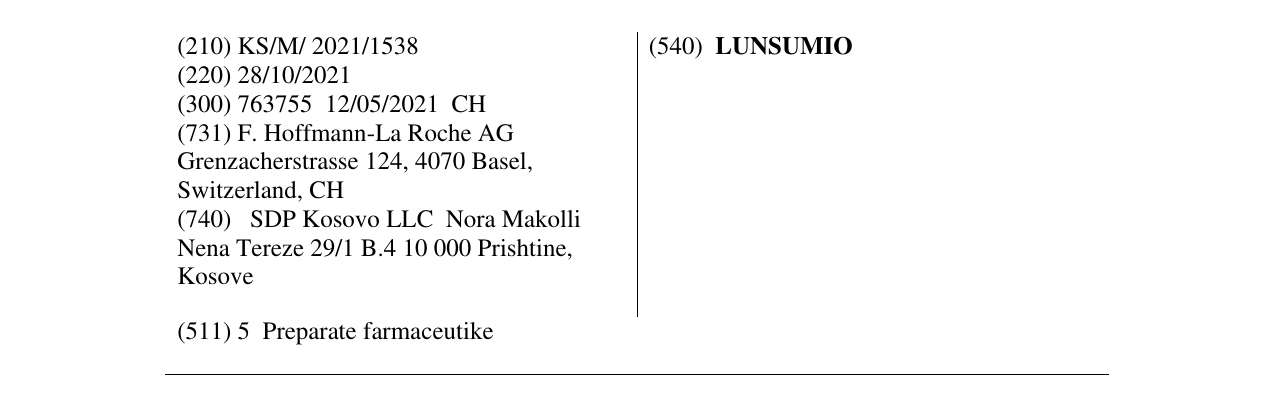 Zëri i markës LUNSUMIO në buletin