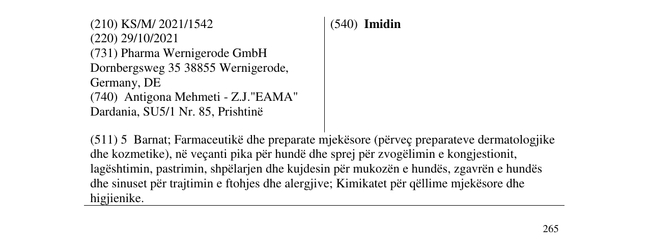 Zëri i markës Imidin në buletin
