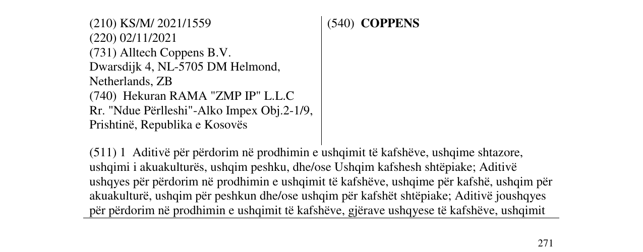 Zëri i markës COPPENS në buletin