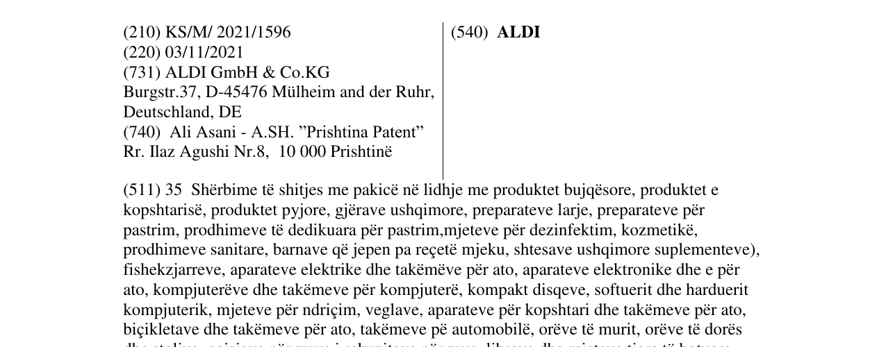 Zëri i markës ALDI në buletin
