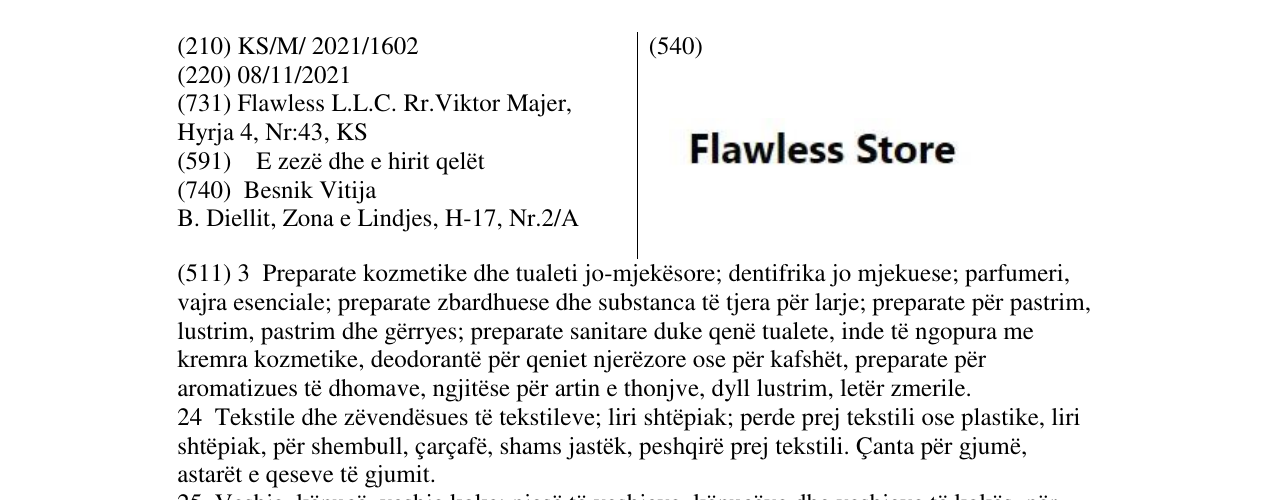 Zëri i markës Flawless Store në buletin