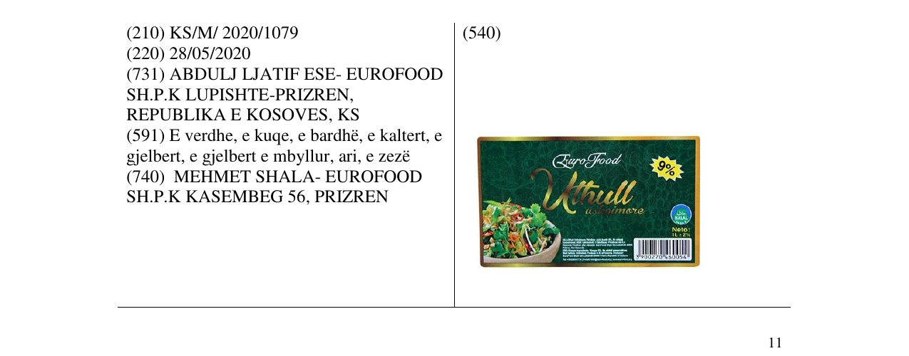 Zëri i markës Uthull ushqimore- Eurofood në buletin