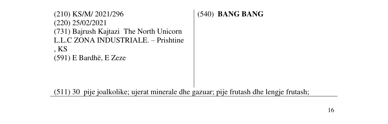 Zëri i markës BANG BANG në buletin