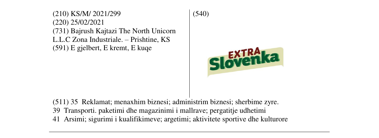 Zëri i markës extra SLOVENKA në buletin