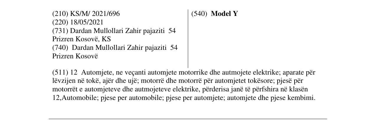 Zëri i markës Model Y në buletin