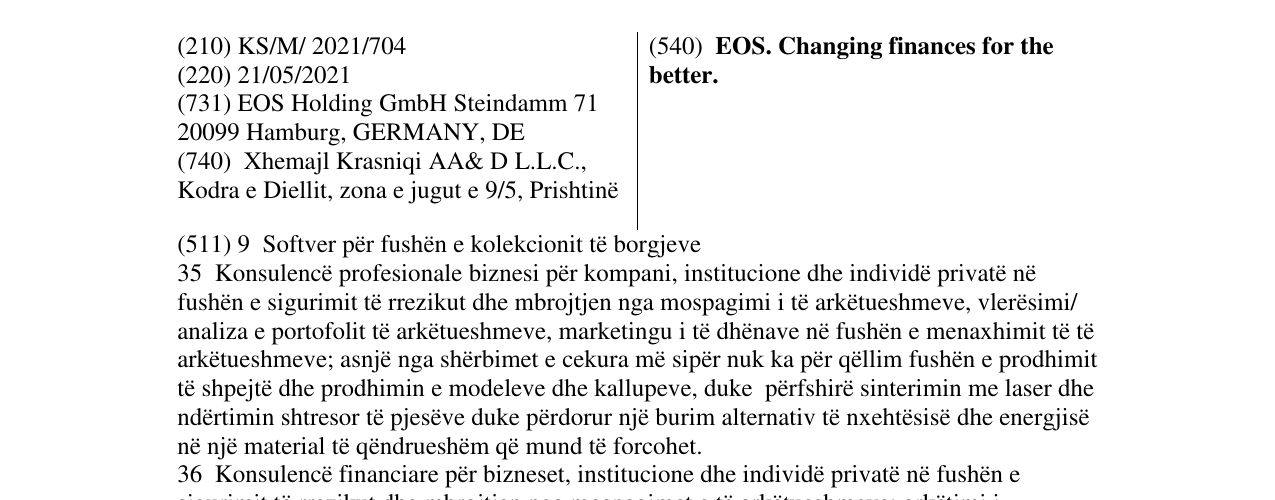 Zëri i markës EOS. Changing finances for the better. në buletin