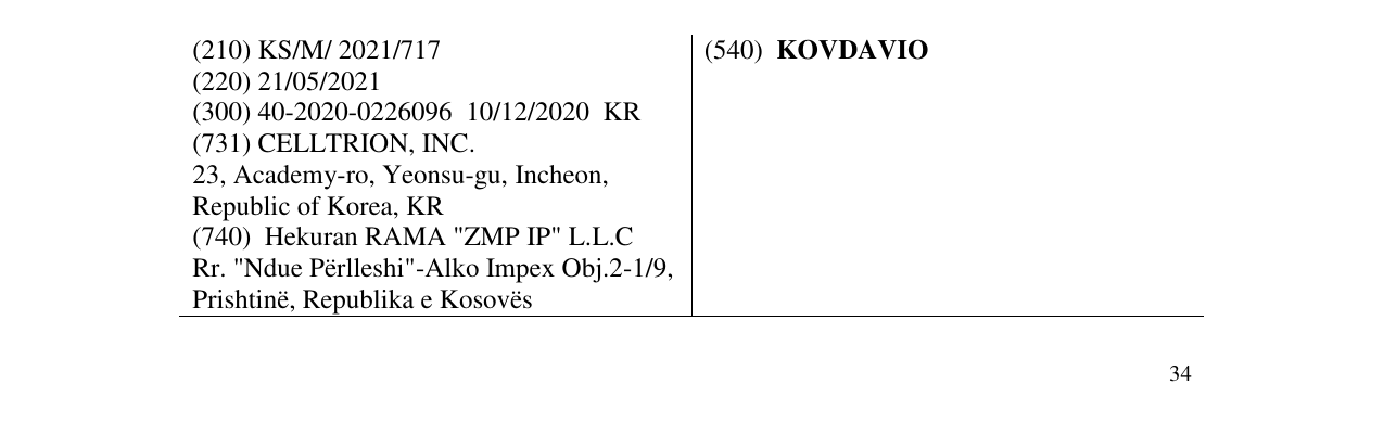 Zëri i markës KOVDAVIO në buletin