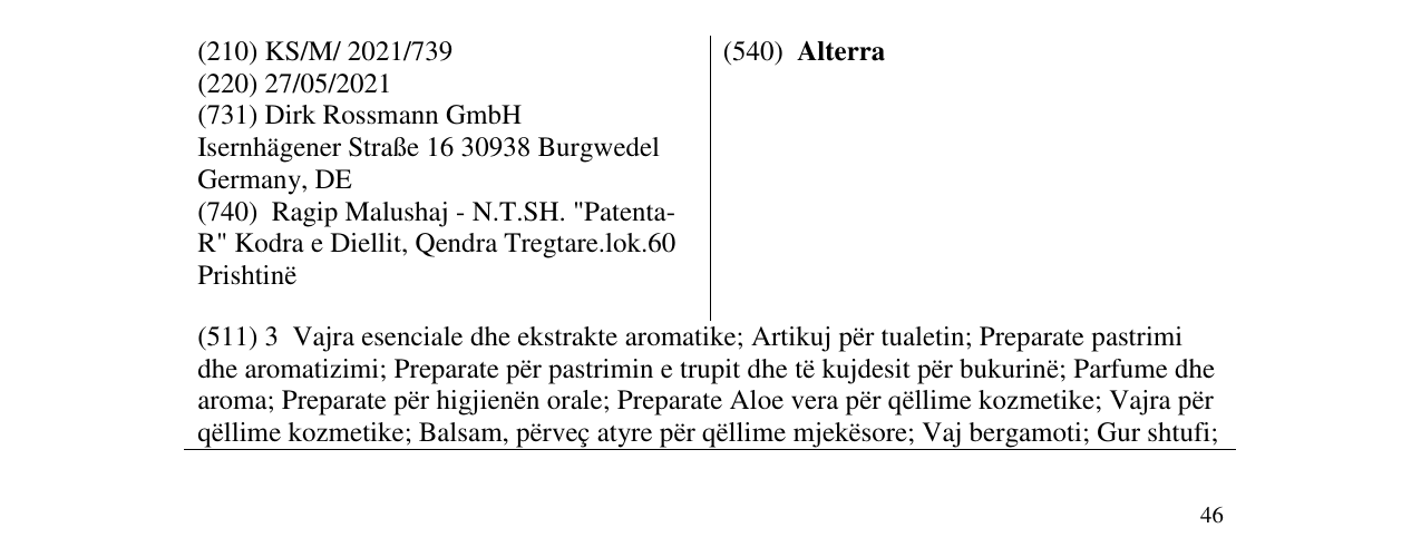 Zëri i markës Alterra në buletin