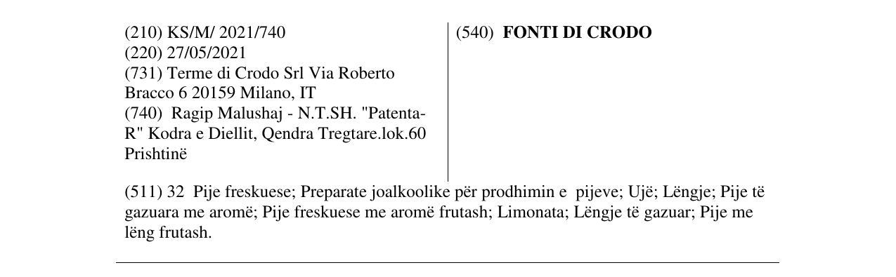 Zëri i markës FONTI DI CRODO në buletin