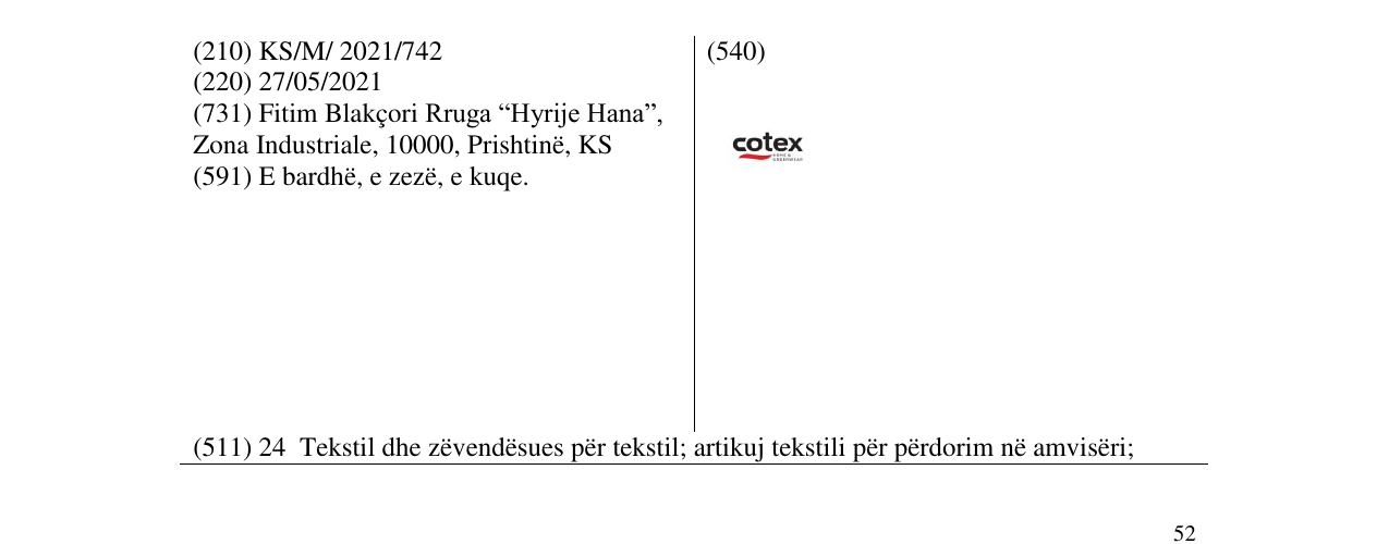 Zëri i markës cotex në buletin