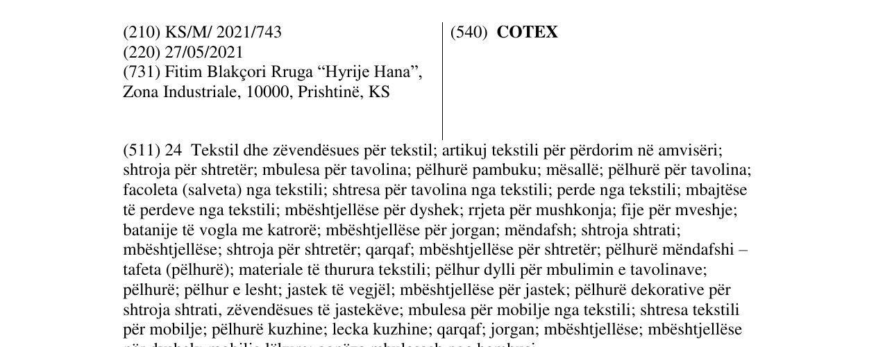 Zëri i markës COTEX në buletin