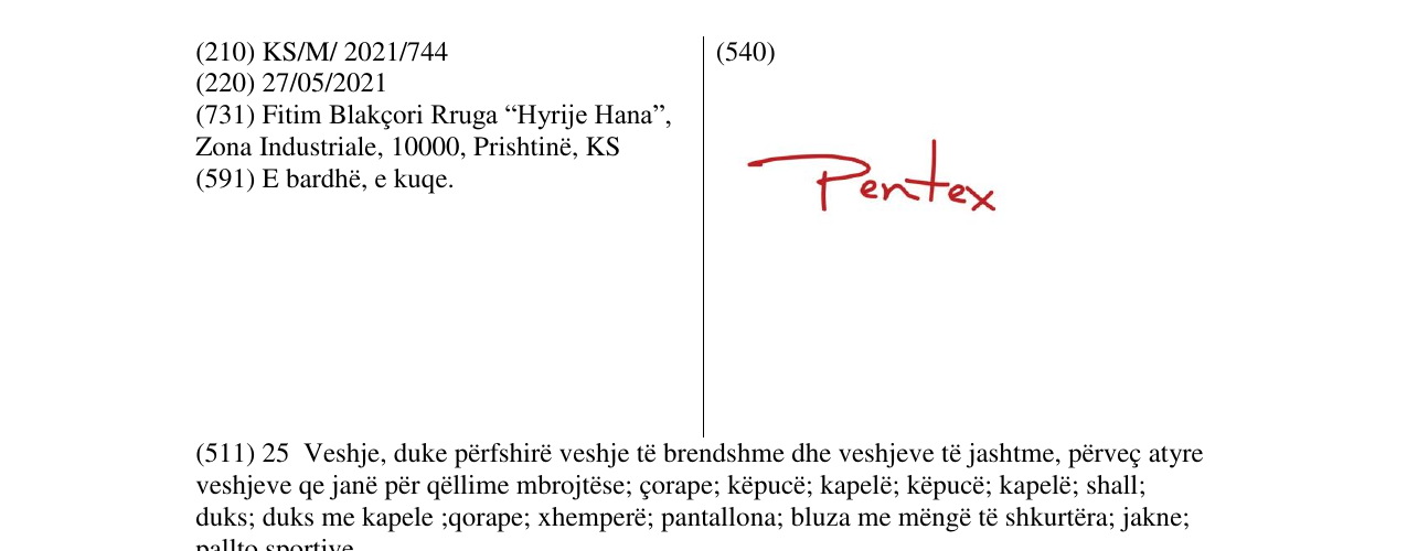 Zëri i markës PENTEX në buletin