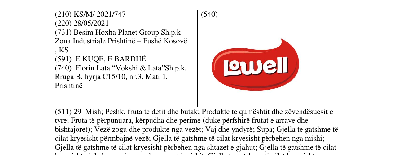 Zëri i markës LOWELL në buletin