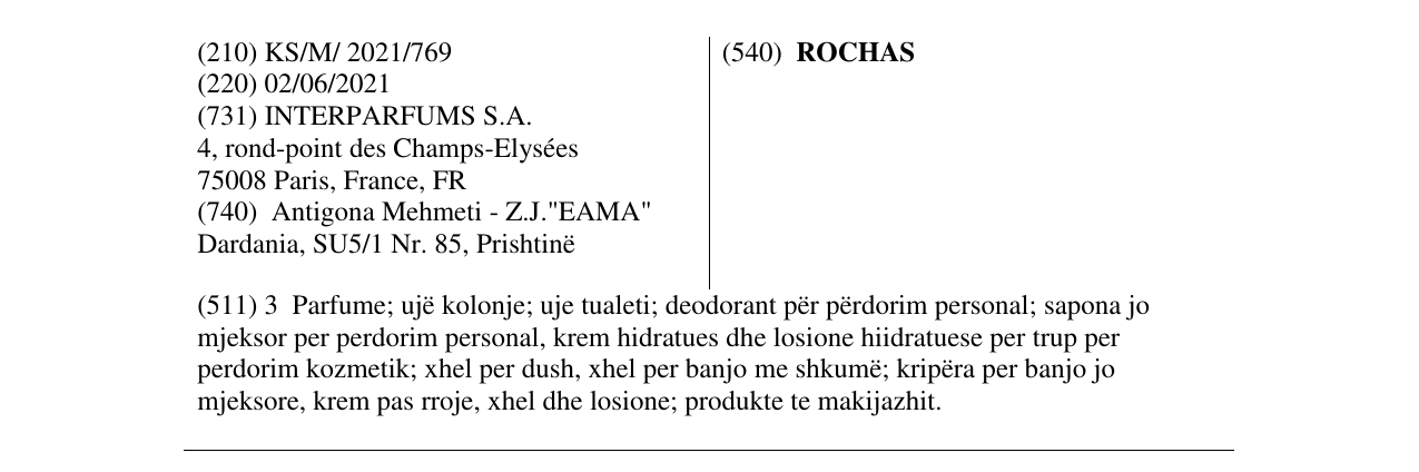 Zëri i markës ROCHAS në buletin