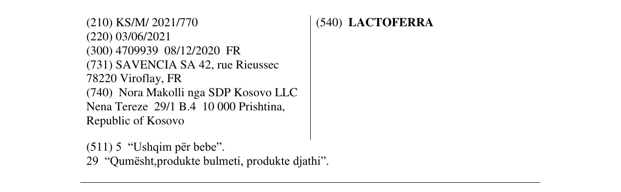 L'inscription de la marque LACTOFERRA au bulletin