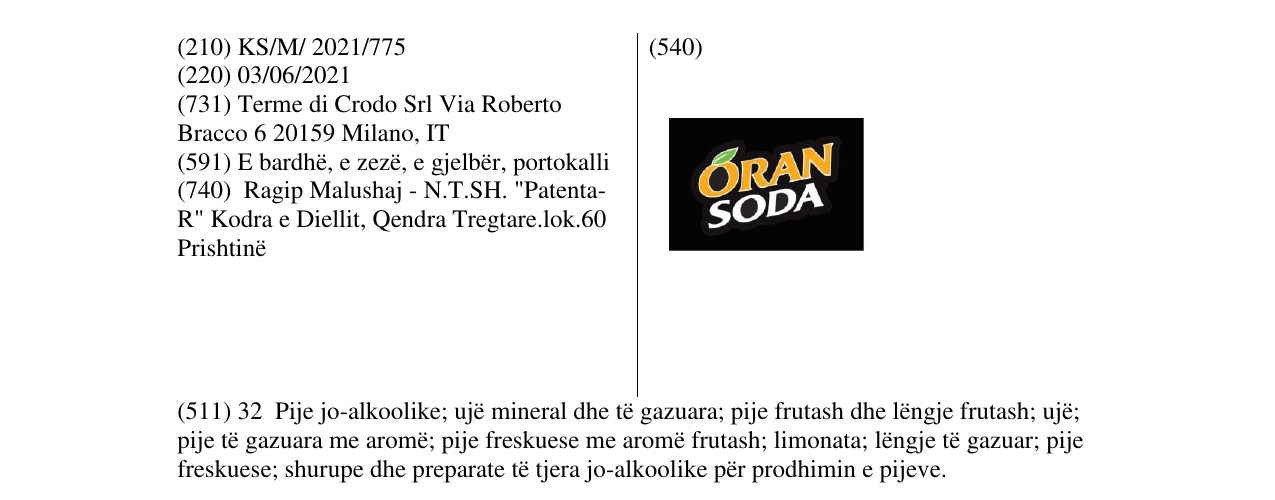 Zëri i markës ORAN SODA në buletin