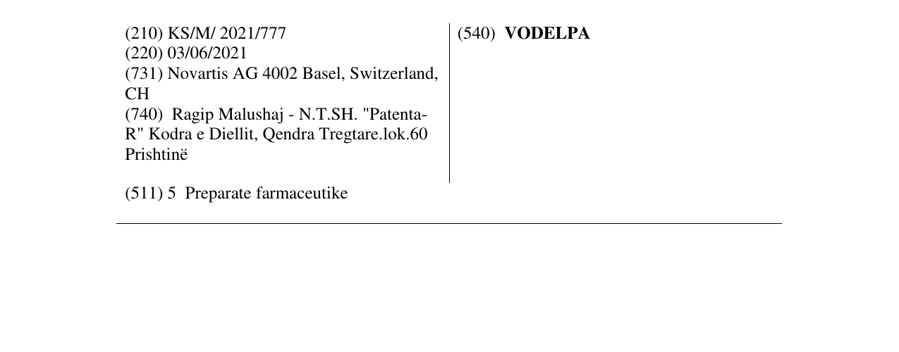 Zëri i markës VODELPA në buletin