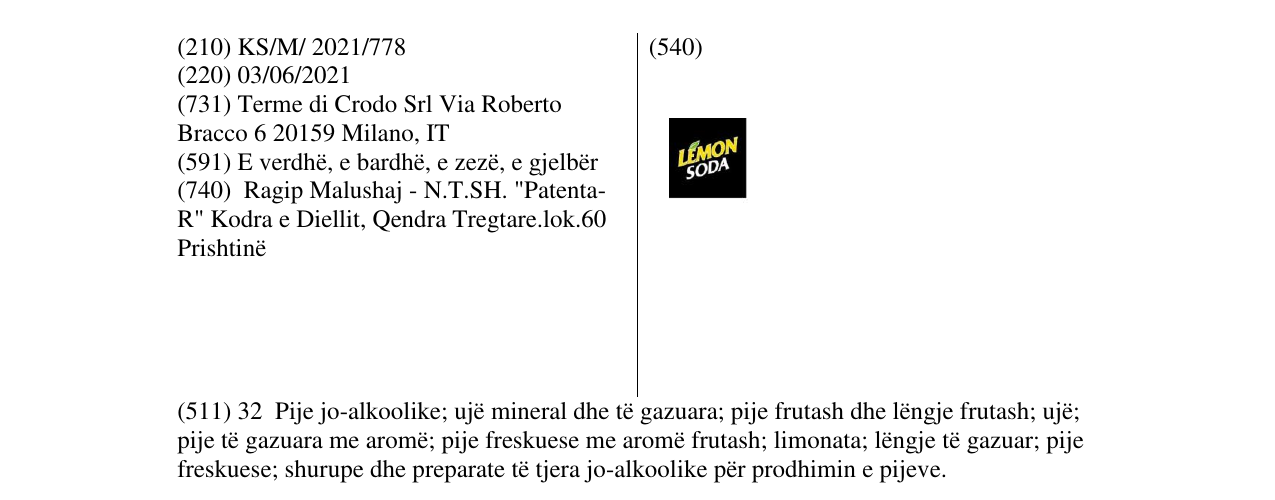 Zëri i markës LEMON SODA në buletin
